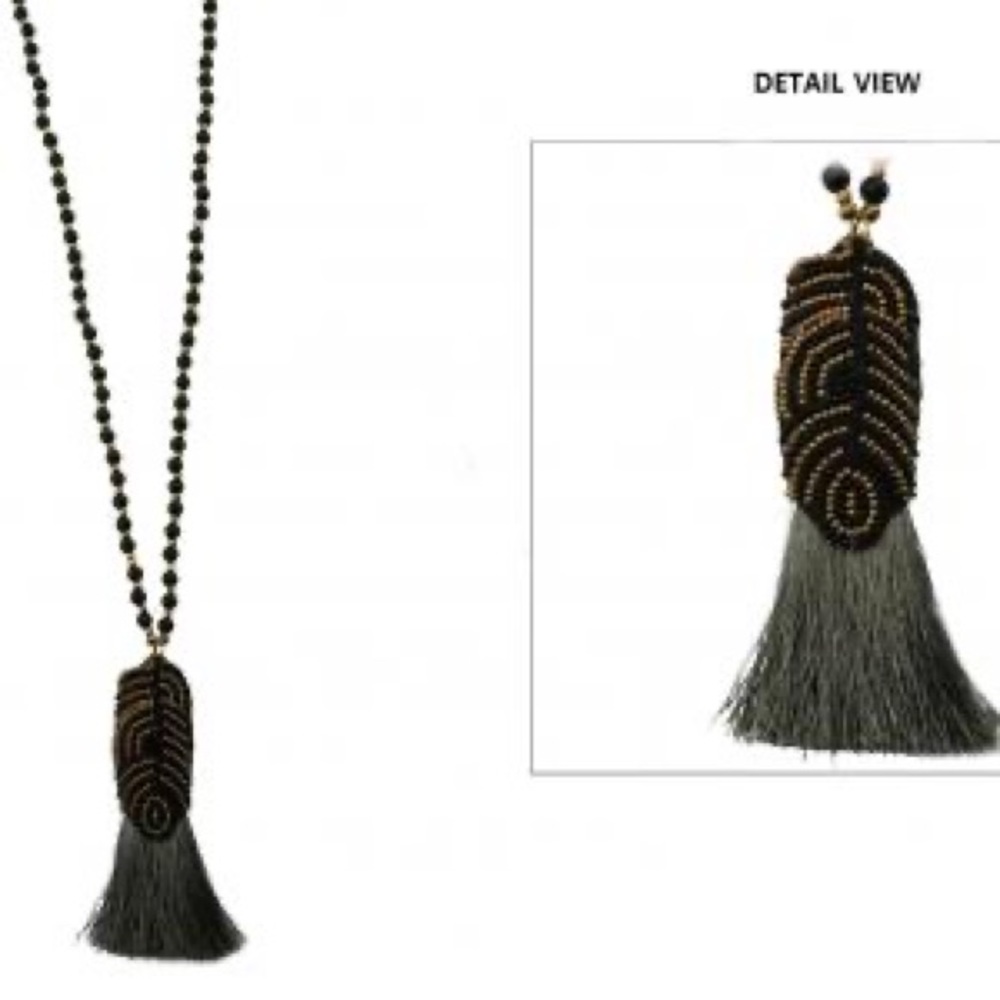 Thread tassel gray seed bead fashion necklace